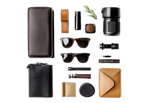 Mens travel essential set . Transparent background, Isolated PNG.