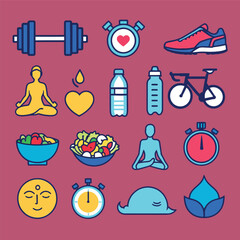 vector illustration hires with eps collection for sport equipment tools sport items and healthy food and tools 
