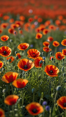 Obraz premium poppies blooming in sunlit meadow during spring season, vertical 
