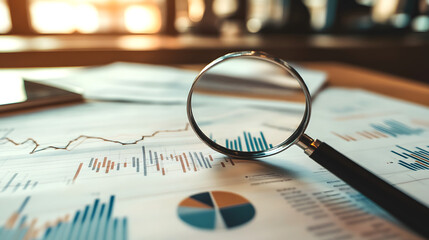 Magnifying glass on graph paper. Financial development, Banking Account, Statistics, Investment Analytic research data economy, Business concept.
