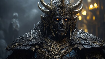 portrait of a scary monster with a black mask