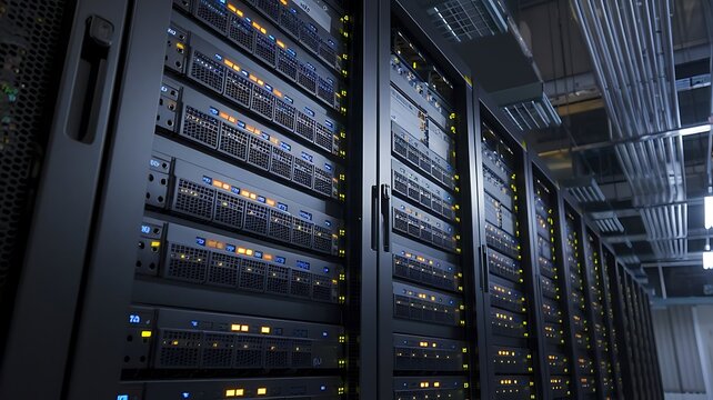 Data Center Server Units with Flickering Light Indicators for High Bandwidth