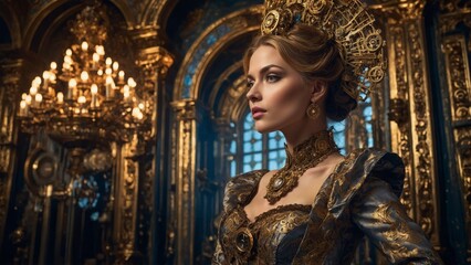beautiful woman in a golden dress