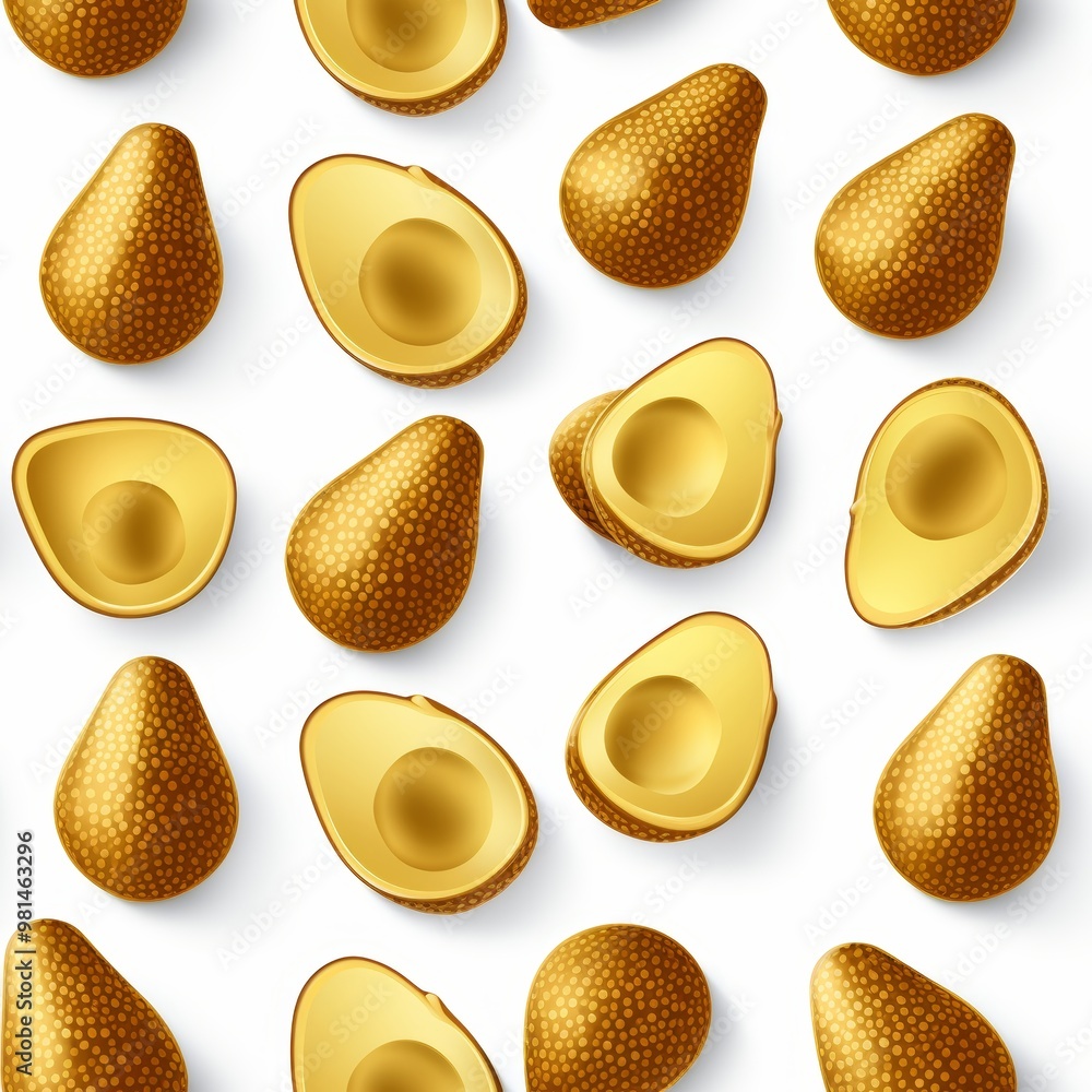 Poster seamless vector pattern featuring avocados on a clean white background for design use