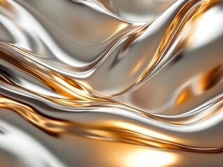 Undulating Liquid Metal Flowing in Elegant Golden and Silver Waves