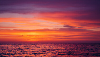 Fototapeta premium Seascape with beautiful sunset or sunrise. Sea water.