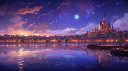 Fototapeta premium Romantic evening cityscapes with blurred lights and neon signs creating enchanting atmosphere