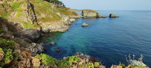 Panorama sur une crique de la pointe de Kerzo, Belle-&Icirc;le-En-Mer, Bretagne, France
