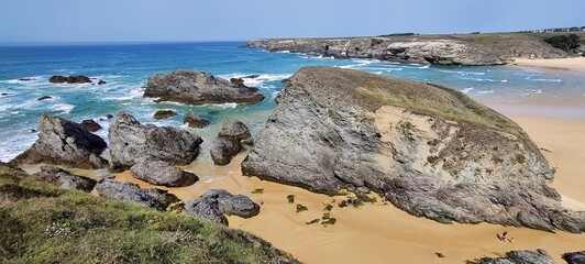 Panorama sur une plage de la côte sauvage de Sauzon, Belle-Île-En-Mer, Bretagne, France