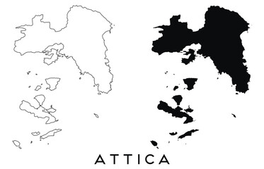 Attica map outline and black silhouette vector