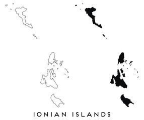 Obraz premium Ionian Islands map outline and black silhouette vector