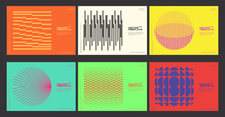 Minimal Bauhaus Abstract Posters Set. Swiss Design composition with geometric shapes. Optical Illusion Background.