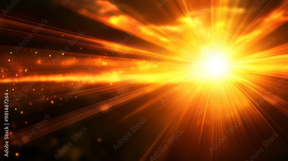 Poster abstract sunburst with golden rays and bokeh light.