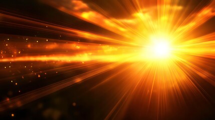 Abstract sunburst with golden rays and bokeh light.