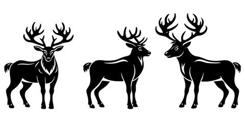 deer vector silhouette, different styles of deer, set of deer silhouettes