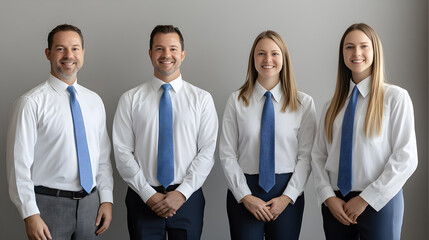 Team of Professionals Extending a Warm Welcome in White Shirts and Blue Ties