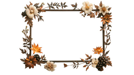 Fototapeta premium Vintage Floral Frame with Autumn Leaves and Berries