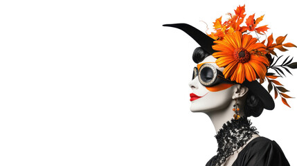 Elegant Woman with Autumnal Flower Crown and Goggles