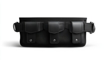 Naklejka premium A stylish black tool bag with multiple pockets, perfect for storage and organization in any workspace or for outdoor activities, white background