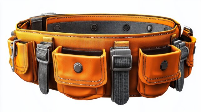 Vibrant orange utility belt with multiple pockets, ideal for holding tools and accessories during work or outdoor activities, white background