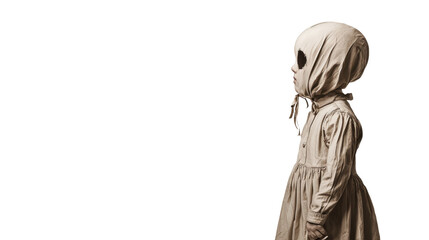Mysterious Child in Vintage Clothing with Covered Face