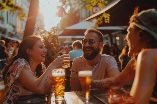 People socializing and enjoying beer together