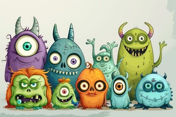 A colorful illustration of cartoon monsters with big eyes