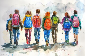 Naklejka premium A group of people carrying backpacks, ready for an adventure
