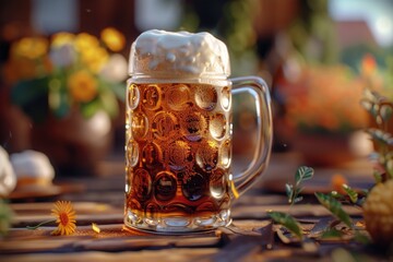 A single serving of beer sitting on a table surface, ready for consumption