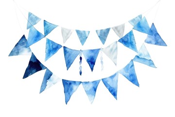 A beautiful watercolor illustration of a blue and white bunting, perfect for party or celebration decorations