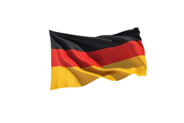 German flag, full-body portrait, centered isolation against a white background, stock photography, high-resolution, 8K, ultra clear, pure white void surroundings, flag billowing gently