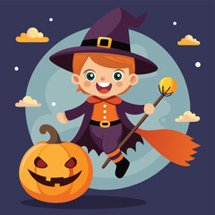 Halloween characters in cartoon style with pumpkin