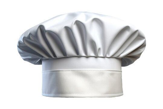 High-resolution image showcasing a sole white chef's hat, clean, immaculately ironed, isolated against a completely transparent background, flawless, reveals dimples and bilas precision