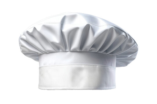 High-resolution image showcasing a sole white chef's hat, clean, immaculately ironed, isolated against a completely transparent background, flawless, reveals dimples and bilas precision
