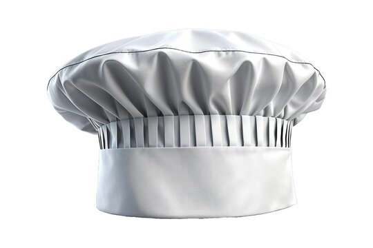 High-resolution image showcasing a sole white chef's hat, clean, immaculately ironed, isolated against a completely transparent background, flawless, reveals dimples and bilas precision