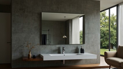 Large frameless mirror mounted on the wall.