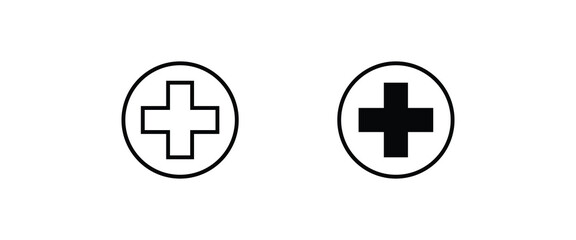 medical plus icon, Medical assistance cross hospital Ambulance and medicine Health care, Medicinal and pharmacy, First aid line and flat icons set, editable stroke isolated on white, linear vector