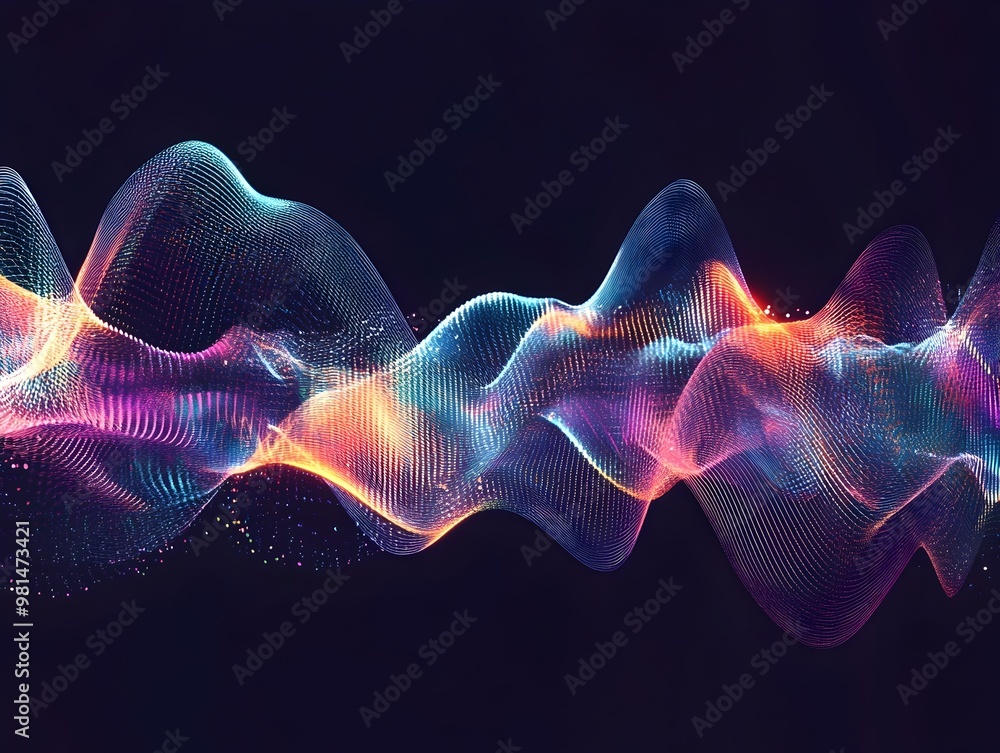 Wall mural vibrant abstract sound waves with dynamic glitch effects in neon gradient