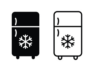 Fridge Vector Icon. Freezer cold icon vector icon set in black color. Refrigerator or freezer for storage symbol set.  Ice maker or water freezer line logo. use for for apps and website UI designs.