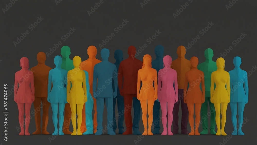 Poster line of people in different colors representing unity and diversity.