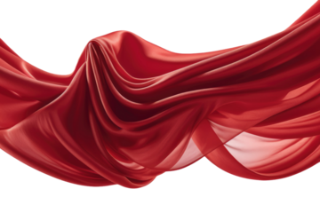 Scarlet fabric mimics the flow of a hemisphere, hovering centrally in a glossy studio, backlit to accentuate its folds, set against a pristine white backdrop, emphasizing the contrast, natural light