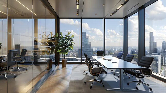 Office with a view of the cityscape from a nearby window, featuring plenty of natural light and modern fitout