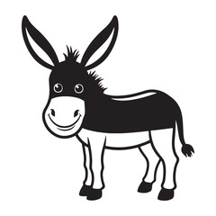 Cute Donkey Silhouette Clipart for Children's Content, Cartoon Donkey Vector Art for Educational Designs