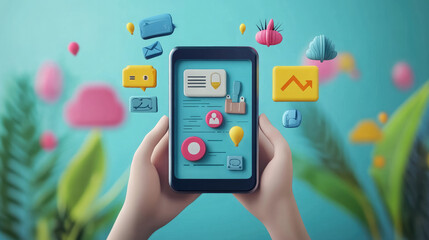 hands holding smartphone with social network on screen on blurred background, internet, mobile phone, community, people, device, communication, web, modern technologies, connection, online