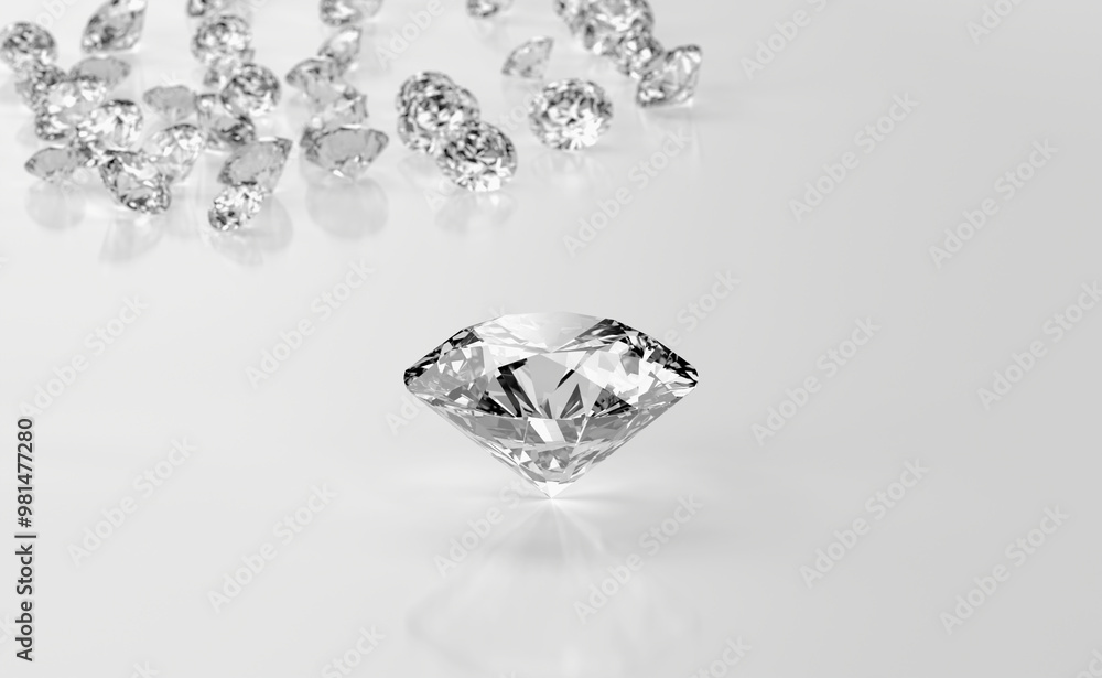 Poster diamonds group placed on glossy background 3d rendering soft focus