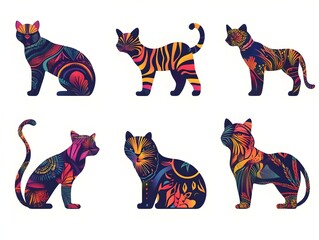 Fototapeta premium Vibrant Abstract Animal Silhouettes with Colorful Patterned Designs for Creative and Graphic Design