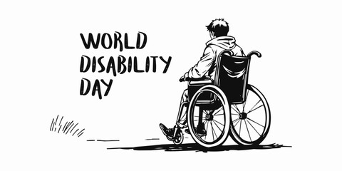 World Disability Day. International Day of Persons with Disabilities. Men in wheel chair and man with prosthesis. logo design. line art logo