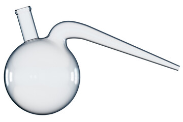 Retort flask, laboratory glassware. 3d rendering.