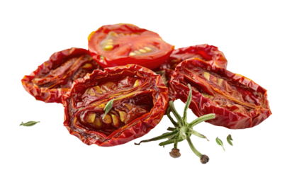 Tasty sun dried tomatoes on transparent background