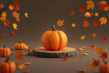 Thanksgiving day banner. Holiday background with realistic 3d orange pumpkin